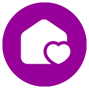 Lila Kreis und Icon mit Haus und Herz